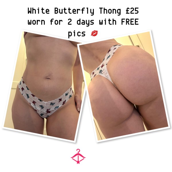 White Bu*terfly Lace Thongs Worn For 2 Days With FREE Wear Pics And Video Clip