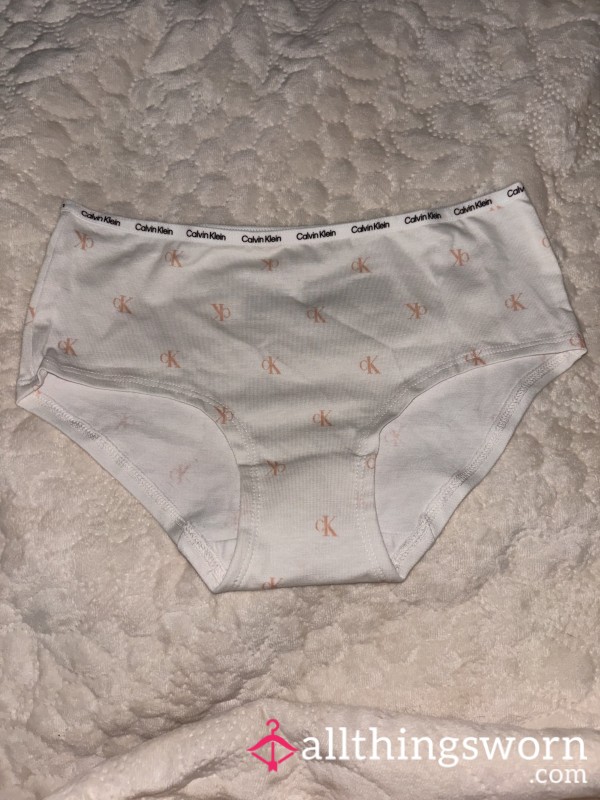 White Calvin Klein Panties With Pink CK Detailing