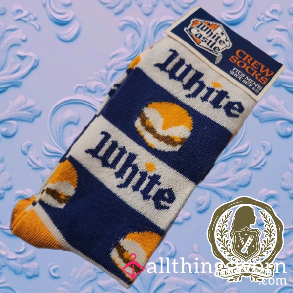 White Castle Burger Blue & White Stripes Crew Socks
