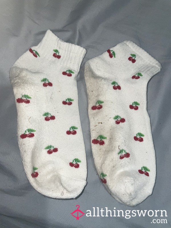 White Cherry Ankle Socks
