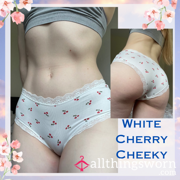 White Cherry Cheeky Silky Panties 🍒 Size Small▪️1 Day Wear - £20. Longer Wears And International Shipping Available 🌎