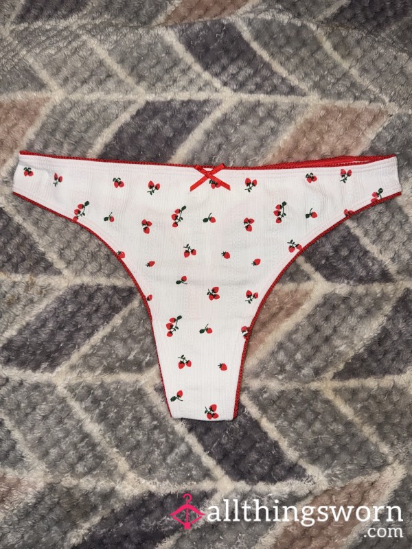 White Cherry Pattern Cotton Thong