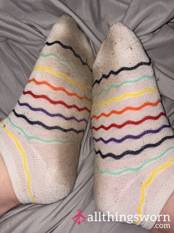 White Colorful Wavy Socks