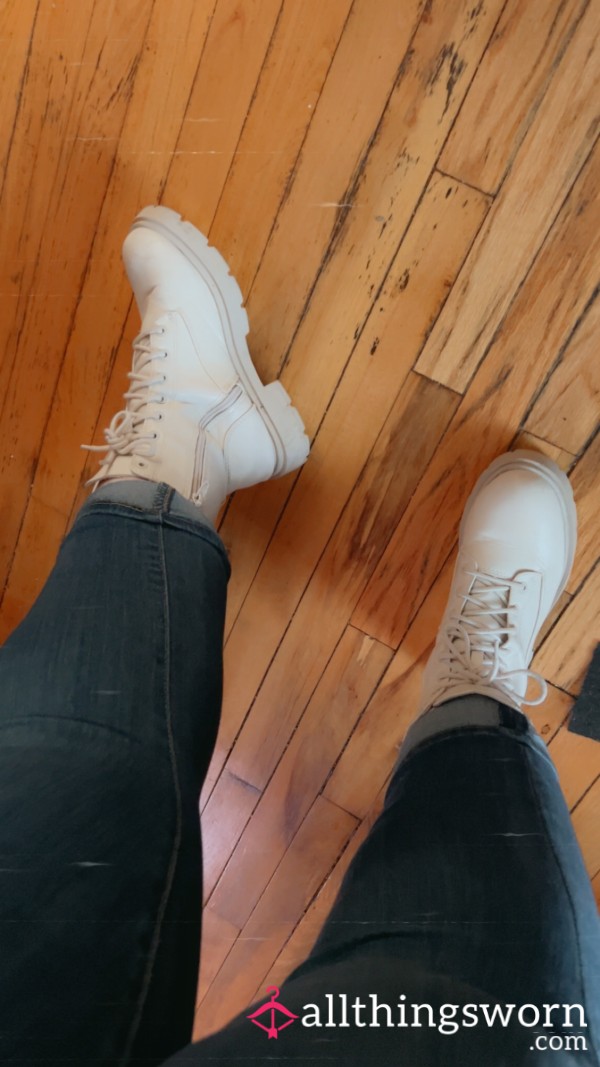 White Combat Boots Beat Up Size 9