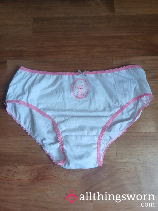 White Cotton Brief Kitty Panties - Cute And Girly 💕