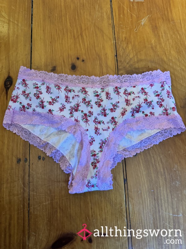 White Cotton & Dark Pink Lace VS Cheekies, XXL