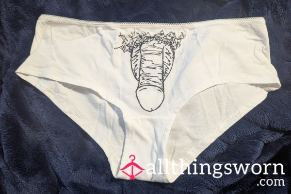 White Cotton Hand Sewn D*ck Pic Panties Size 12