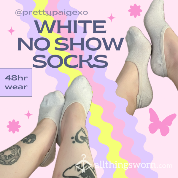 White Cotton No Show Socks 👣 Small Feet Size 5.5; Well-worn…48hrs 💋