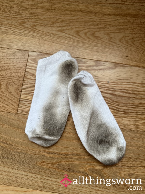 White Cotton Socks - Used, Dirty And Well Broken In. Worn For 3 Days