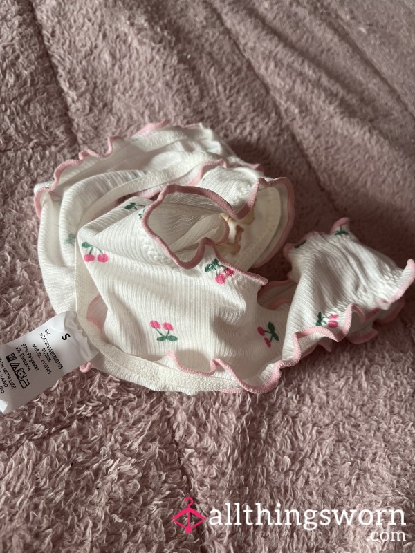 White Cotton Stained Thong Size Small