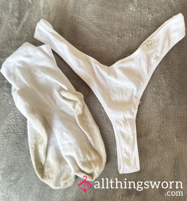 White Cotton Thong & Socks 🤍