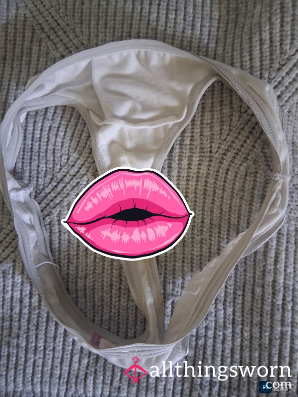 White Cotton Thong With Juice