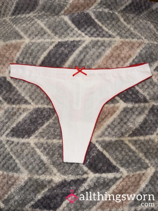 White Cotton Thong With Red Trim