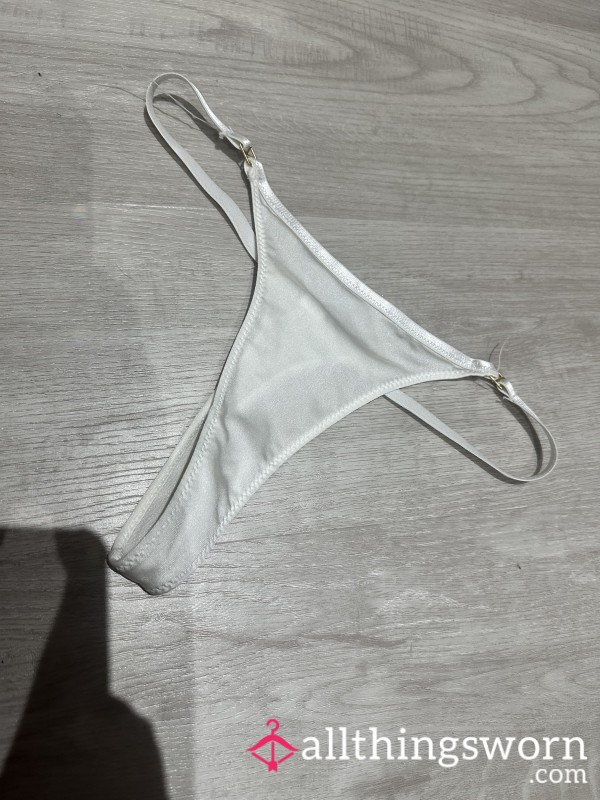 White, Creamy Satin Thong Well Worn