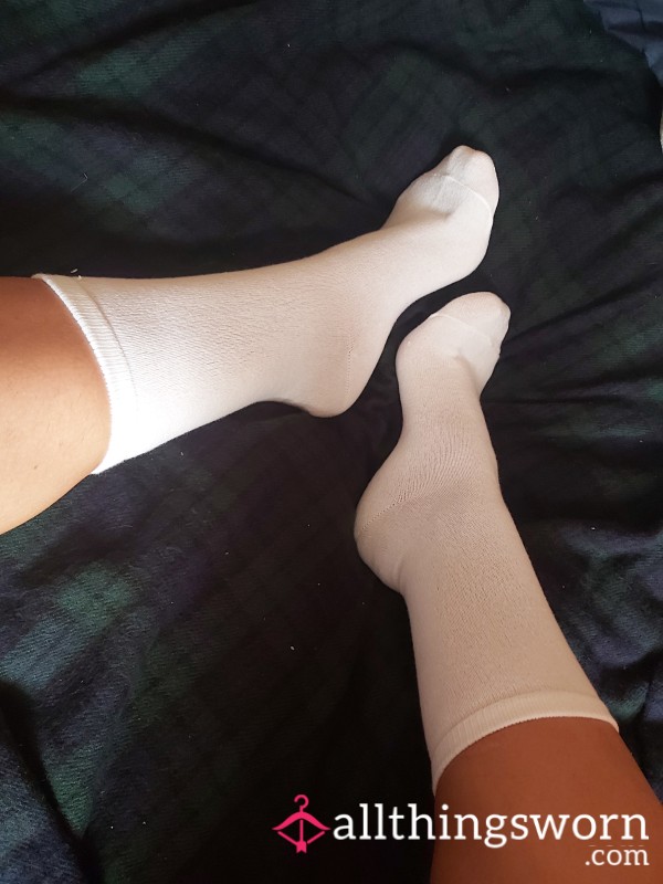 White Crew Socks Plain Stretchy Cute