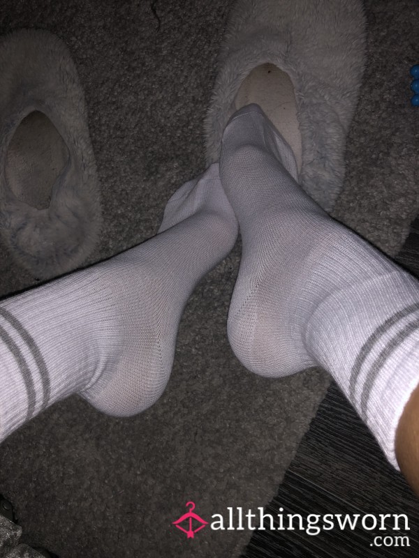 White Crew Socks W/ Coloured Stripes || 48hrs To Soak Up My Foot Scent || Long Wears Available