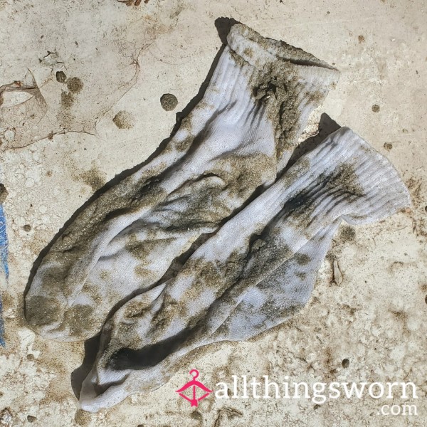 White Crew Socks - Wet And Sandy