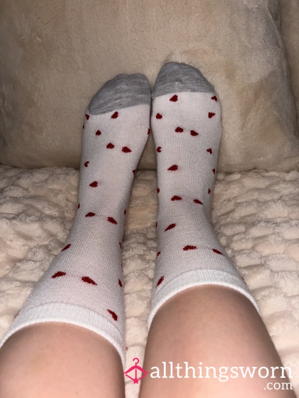 White Crew Socks With Hearts