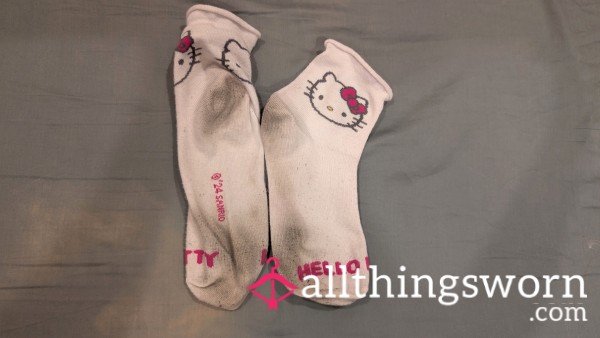 White Dirty Cute Hello Kitty Cartoon Crew Socks