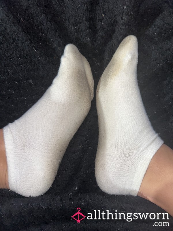 White Dirty Well Worn Trainer Socks