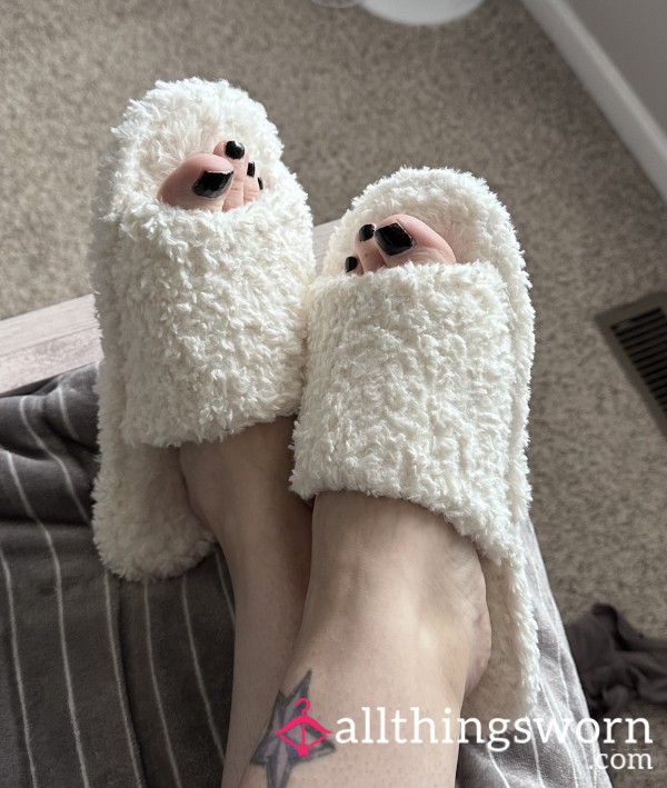 White Faux Fur Slides Slippers