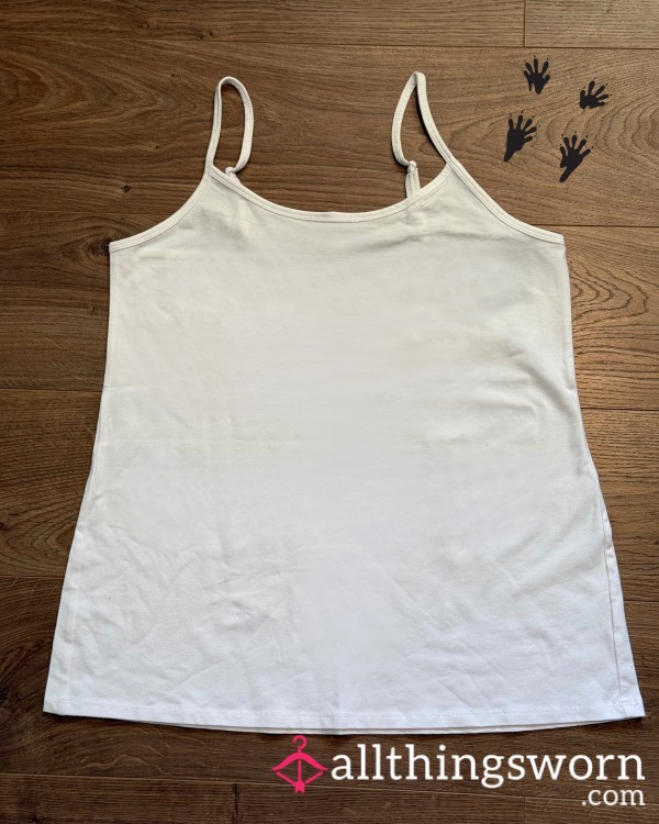 White Fitted Cotton Spandex Tank Top, Size 1X, For Custom Wear