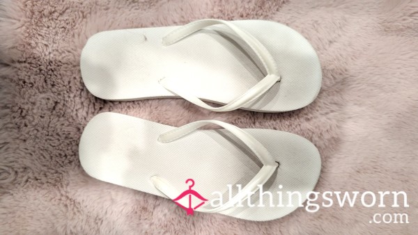 Old White Flip Flops Slippers