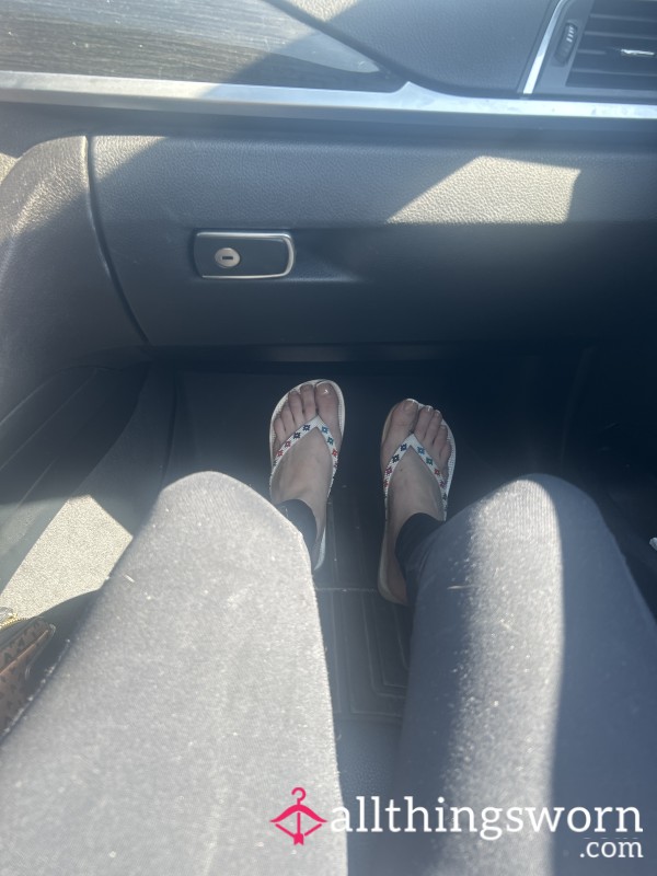 White Flip Flops With My Feet Imprints