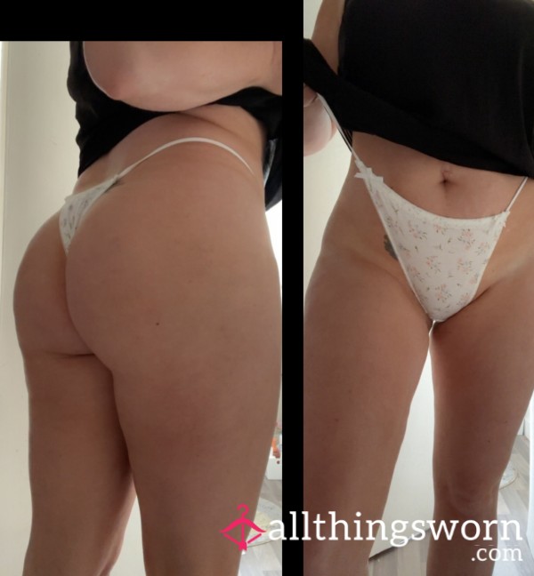White Flor*l Cotton Thong