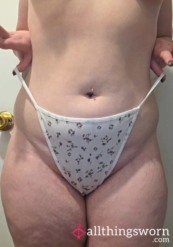 White Flor*l G-String
