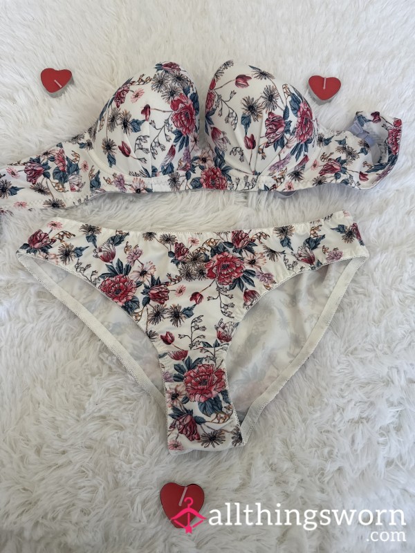 White Flor*l Satin Set