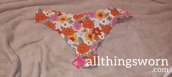 White Flor*l Spandex Thong Size- XL