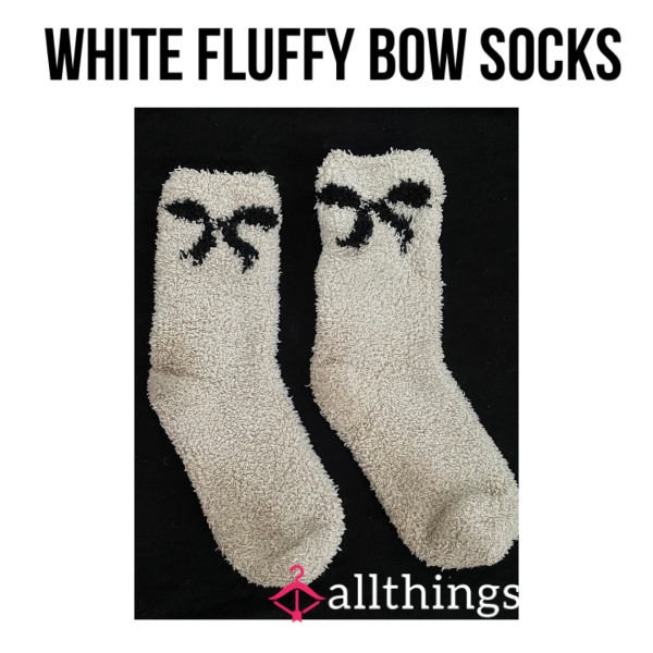 White Fluffy Bow Socks☁️