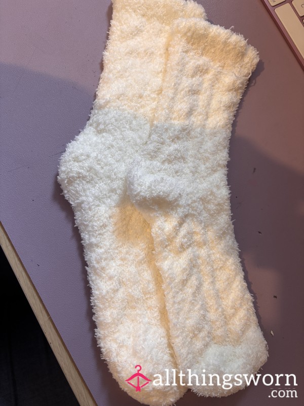White Fluffy Socks Ready To Be Worn, Just Tell Me How Long For