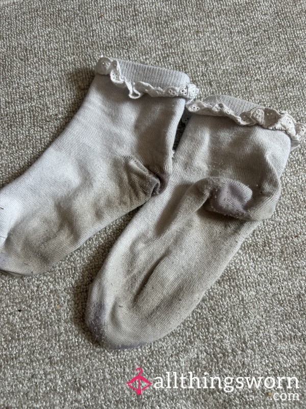 White Frill Dirty Disgusting Sweaty Size 5 Socks