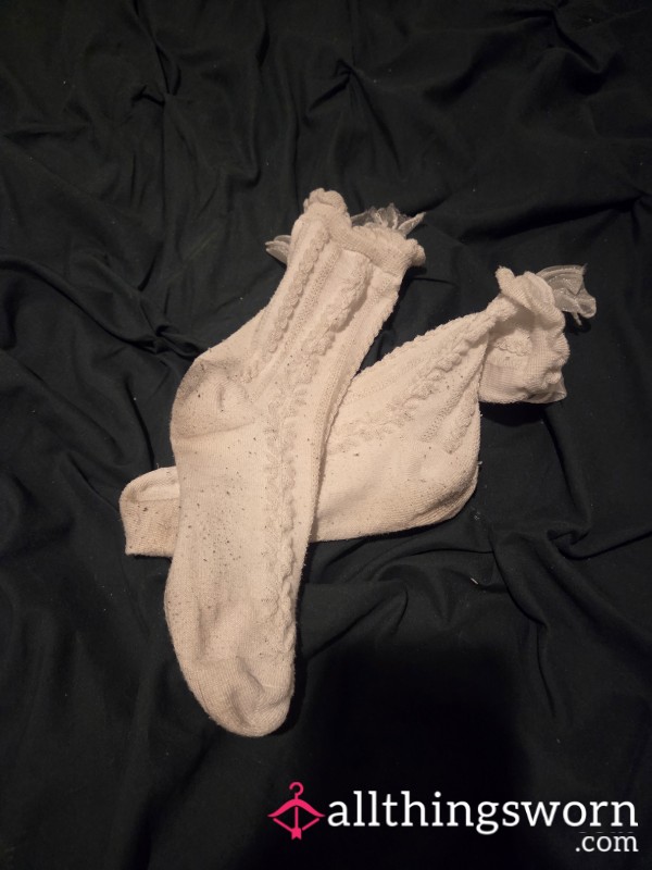 White Frilly Ankle Socks. Worn By Myself And My Best Friend 🧡