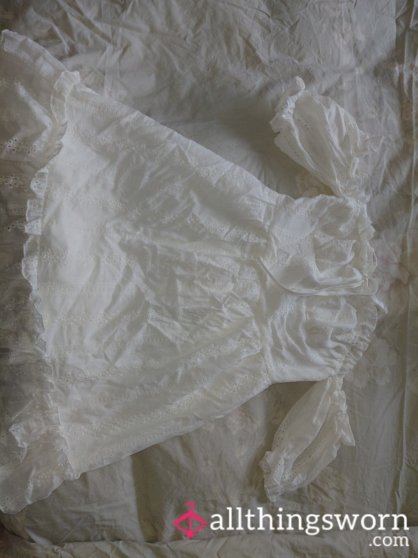 White Frilly Dress For A Sissy .  Size Small But Loosely Fitting