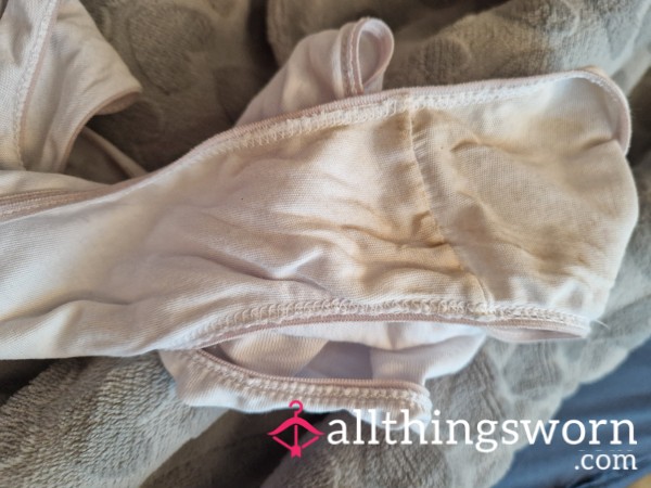 White Full Back Panties, 24 Hr Wear On A Hairy Pu**y.