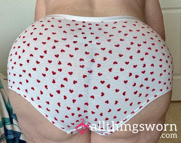 White Full Back Panties With Tiny Red Hearts