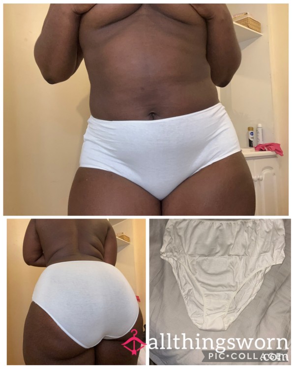 White Full Brief Granny Panties With Baby Blue Flor*l Details 🩵