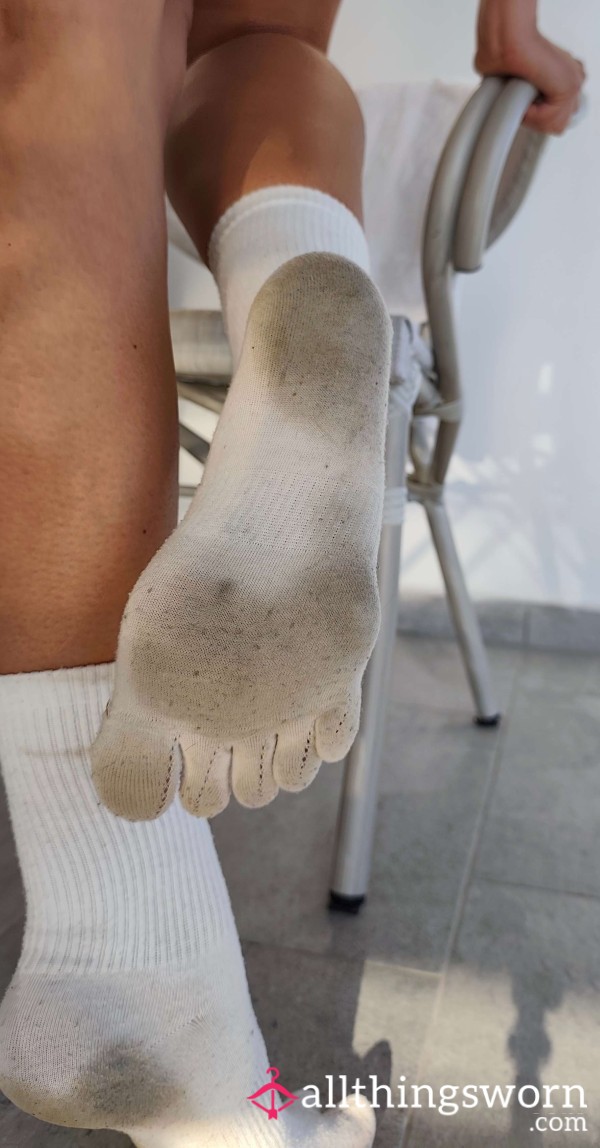 White Fun Toe Socks Worn To Death