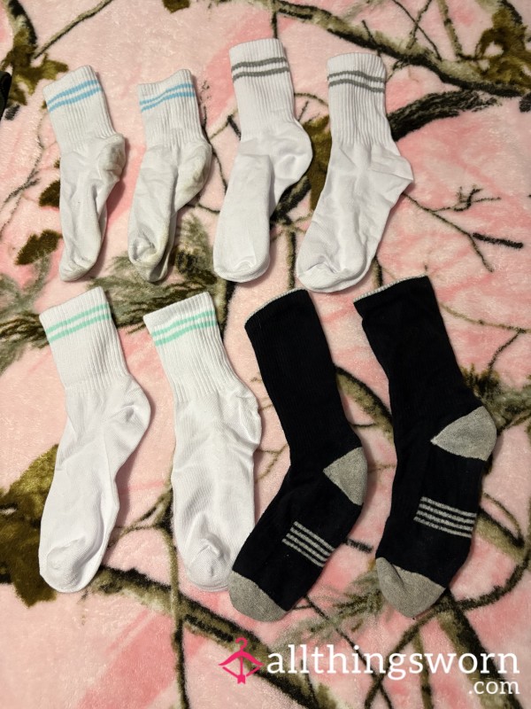 White Grey Blue Black Ribbed Socks Worn By Me All Day And Night As A Size 3