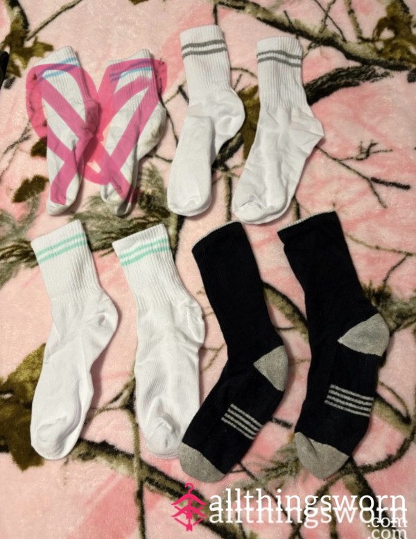 White Grey Blue Black Ribbed Socks Worn By Me All Day And Night As A Size 3