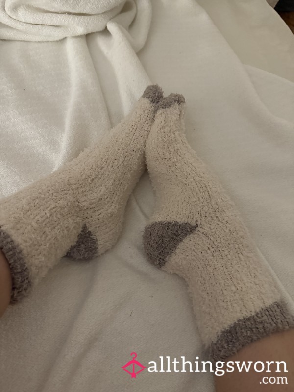 White & Grey Fuzzy Socks