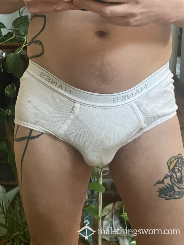 White Hanes Briefs - Farmer-worn Size Small
