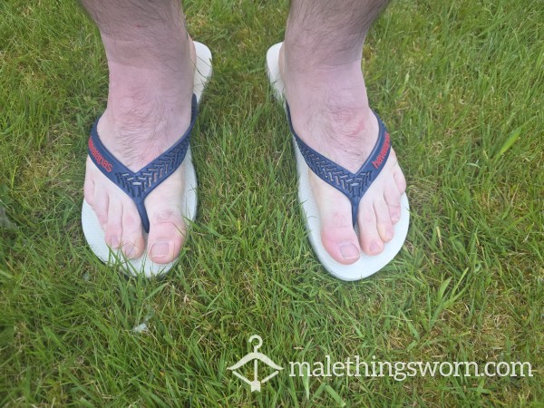 White Havanna Flip Flops Well Worn Size 7