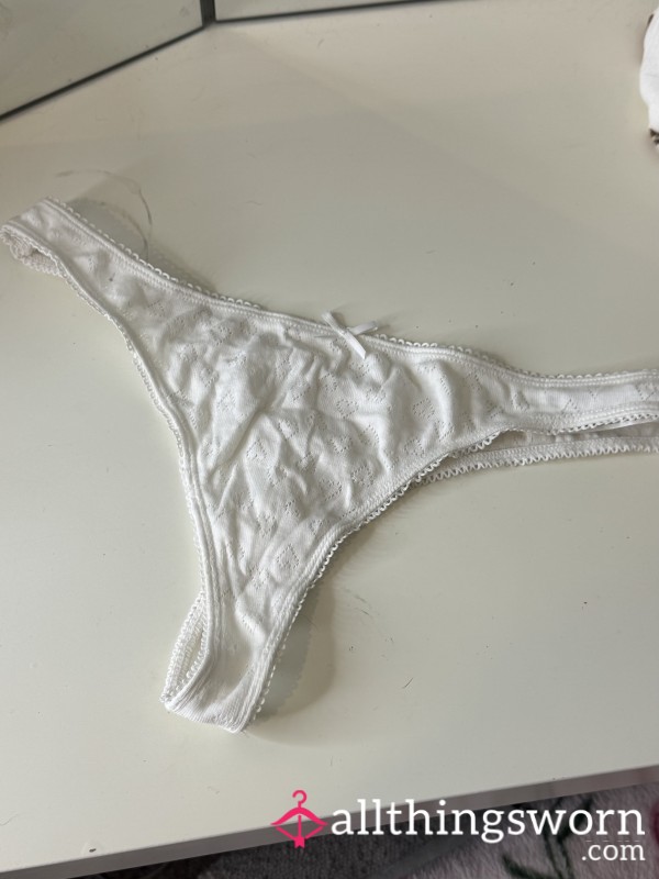 White Heart Cotton Thong