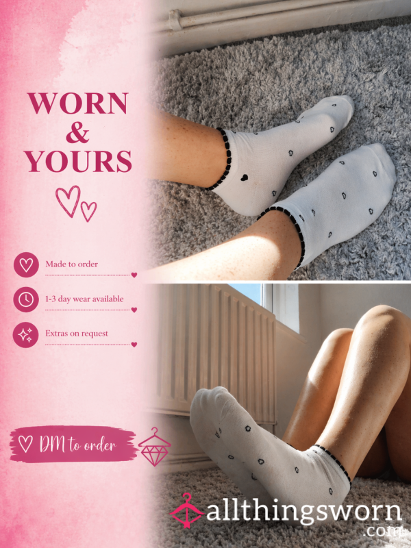 🤍 White Heart Trainer Socks – Worn & Yours | Cute, Soft & Made To Order