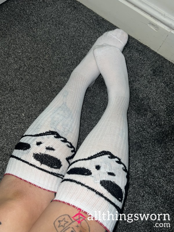 White Knee High Skull Socks