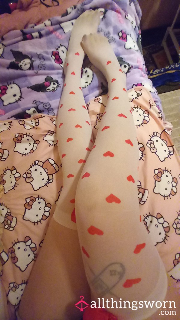 White Knee High Socks With Hearts ❣️